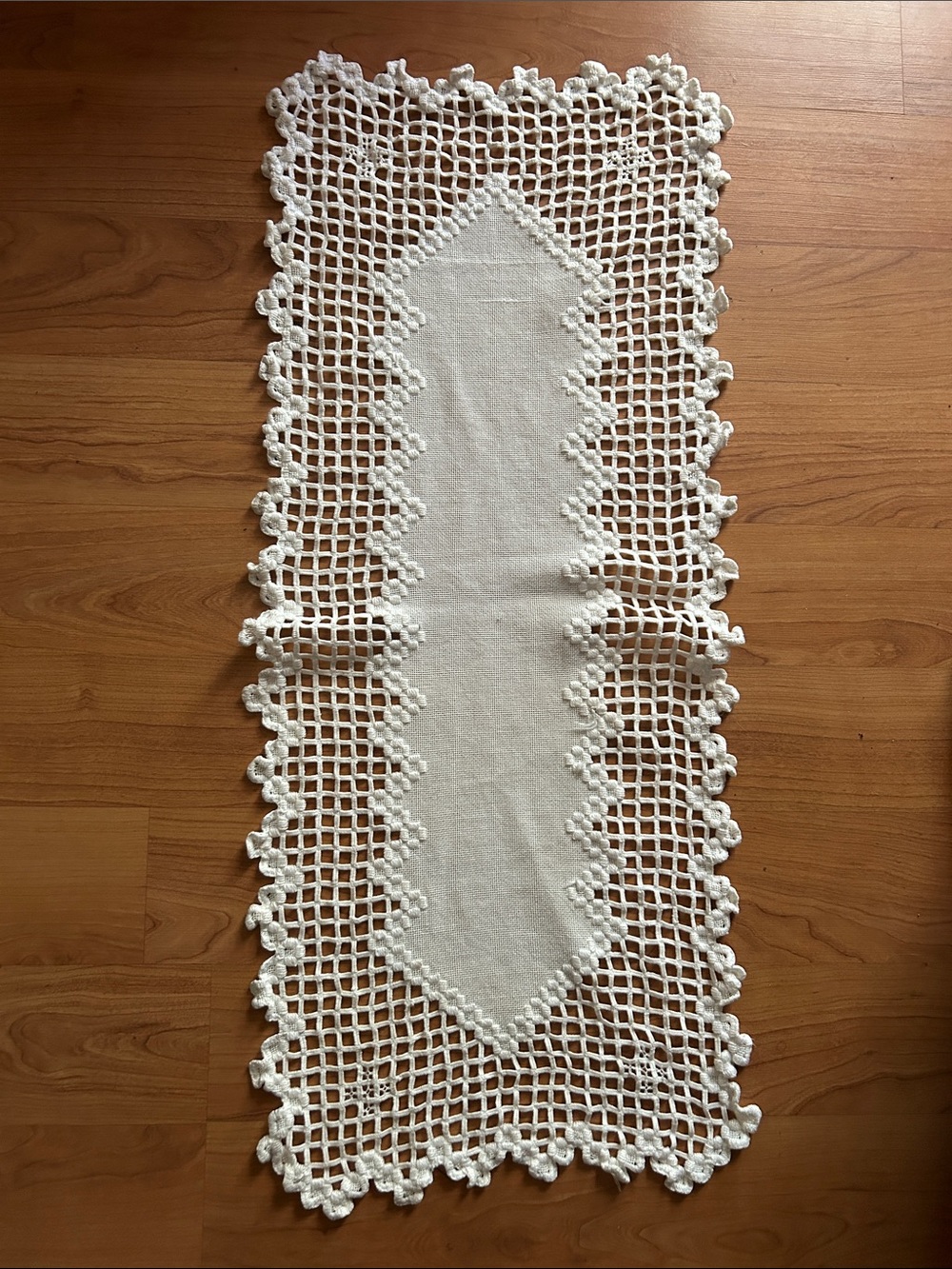 Vintage White Crochet Lace Table Runner